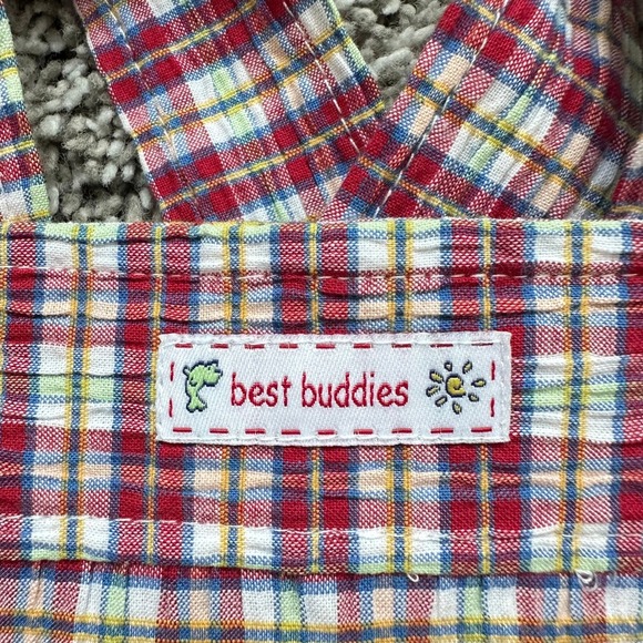 Vintage Best Buddies Plaid Shortall Romper Embroidered Fishing Summer Fall 0-3M - Picture 7 of 9